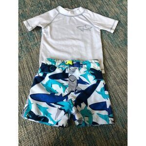 baby boys 18 month 18m rash guard shorts swim set shark